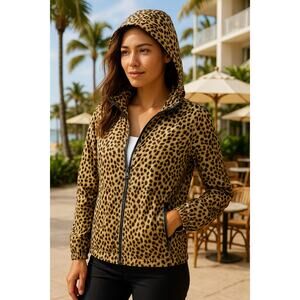 Tommy Bahama Island Zone Leopard Print Hooded Windbreaker Jacket Medium
